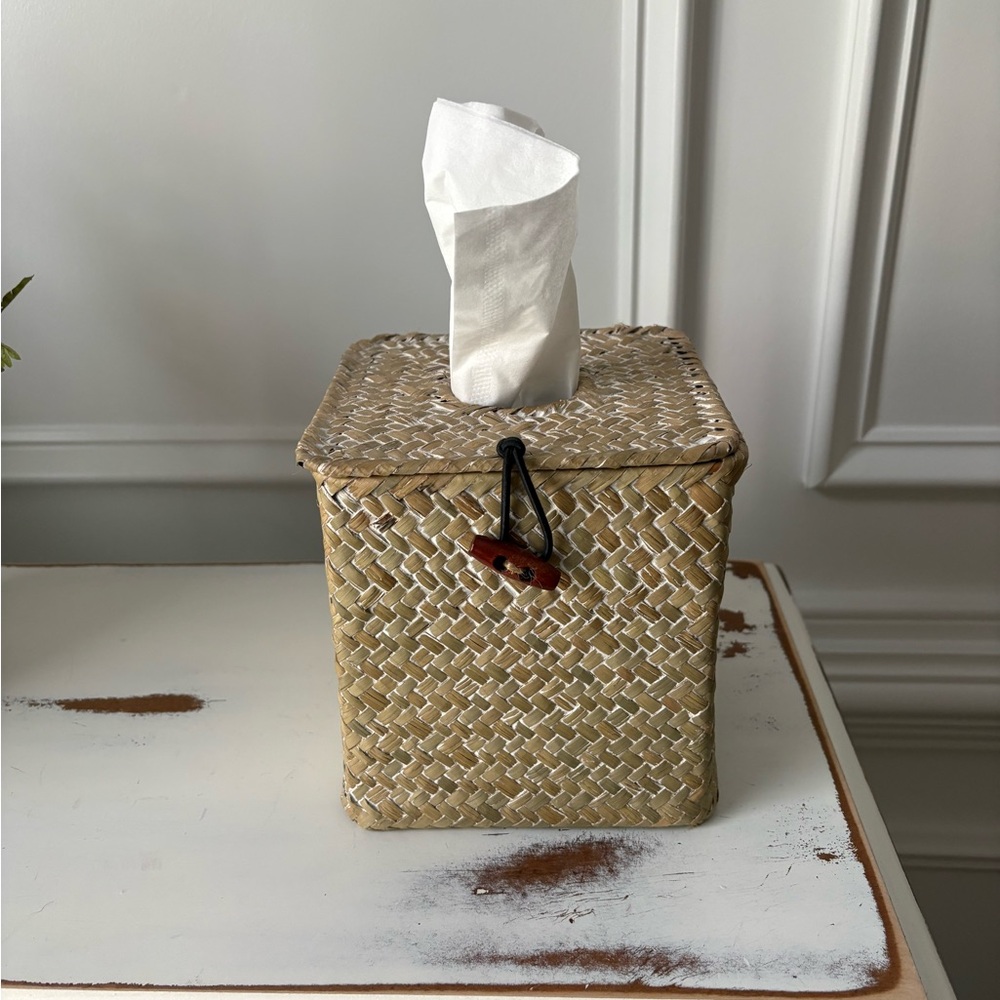 Woven Rattan Tissue Box Cover - Natural Tan